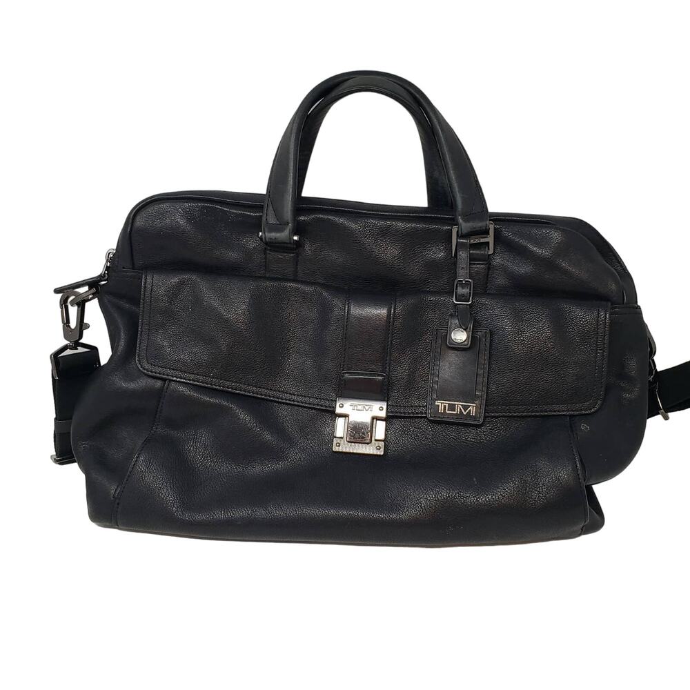 TUMI The Briefcase Pebble Leather Laptop Bag Shoulder Buckle Strap